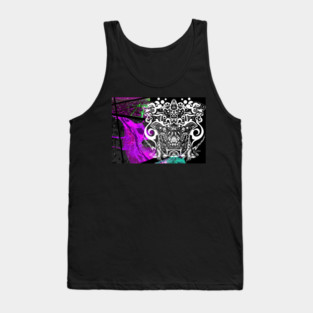 dark city in ecopop sutra mandala art with mexican patterns and dogs Tank Top