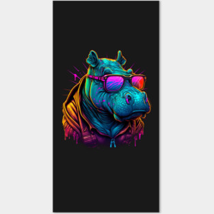 Retrowave Hippo Posters and Art