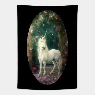 Unicorn on the Patio Tapestry
