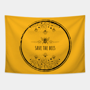 Clover flowers with save the bees black Tapestry