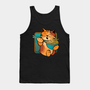Happy Cat Eating Noodles Tank Top