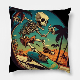 Skateboarding Skeleton Pillow