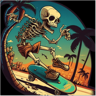 Skateboarding Skeleton Posters and Art