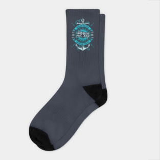 HMS Two-Anchor Nautical 2023 Edition T-Shirt (Aqua) Front & Back T-Shirt Socks