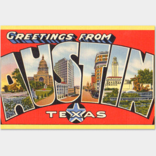 Greetings from Austin, Texas - Vintage Large Letter Postcard Posters and Art