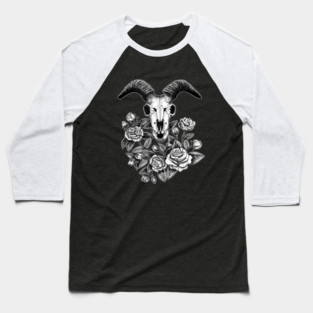 Goat Skull with Roses Baseball T-Shirt
