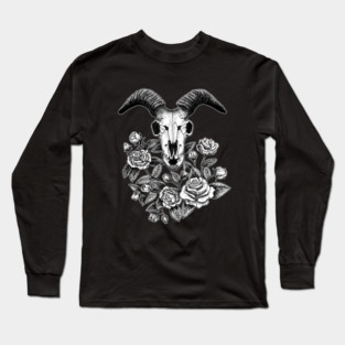 Goat Skull with Roses Long Sleeve T-Shirt