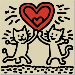 Funny Keith Haring, cats lover Posters and Art