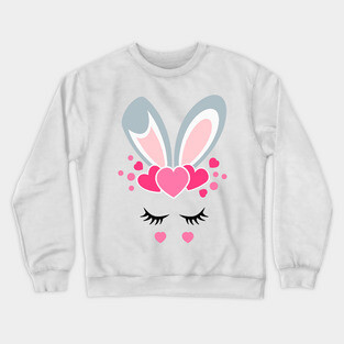 Girls Women Teens Easter Bunny Face Easter Egg Hunt Crewneck Sweatshirt
