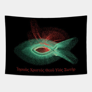 Jesus Fish Abstract Art With Greek Text Tapestry