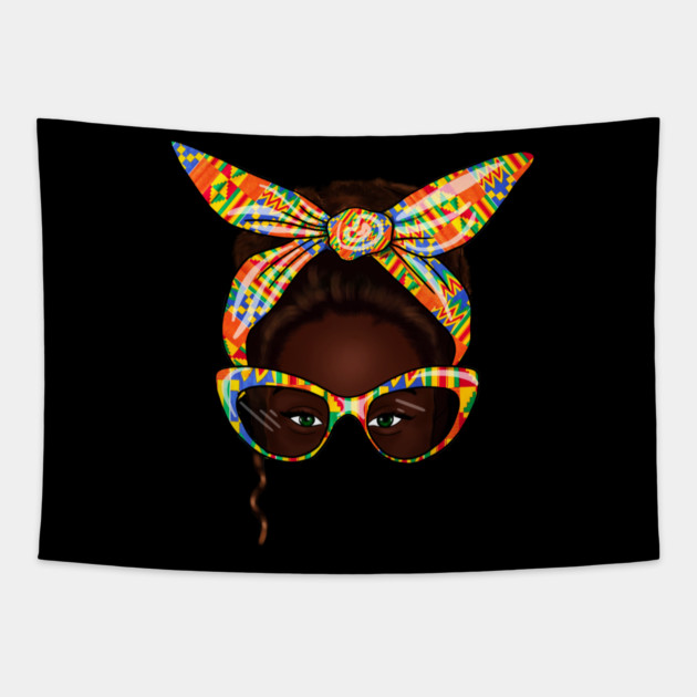 African Woman With Kente Pattern, Melanin Girl, Afro Style Tapestry by logiamerch