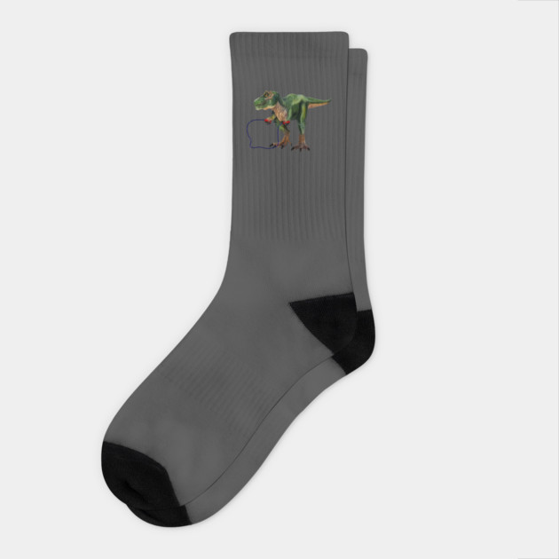Funny T Rex Trying skipping rope, Sad Dinosaur Socks by logiamerch