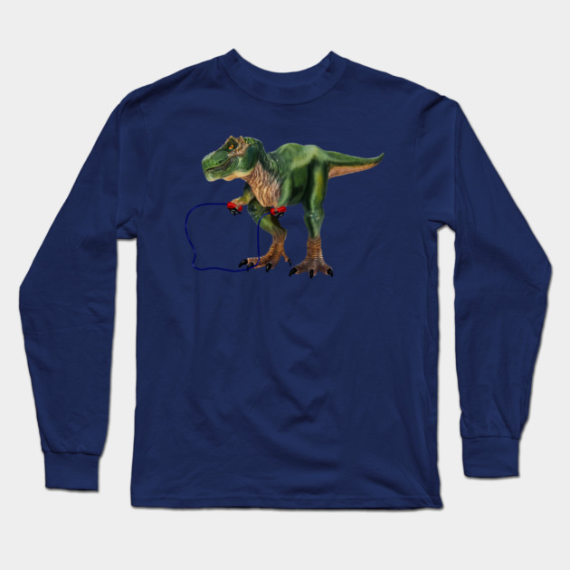 Funny T Rex Trying skipping rope, Sad Dinosaur Long Sleeve T-Shirt by logiamerch