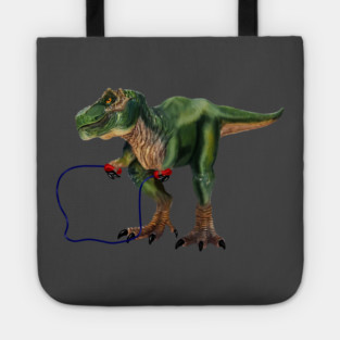 Funny T Rex Trying skipping rope, Sad Dinosaur Tote