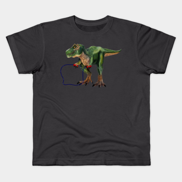 Funny T Rex Trying skipping rope, Sad Dinosaur Kids T-Shirt by logiamerch