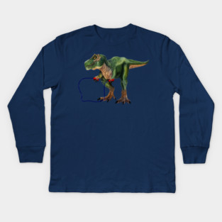 Funny T Rex Trying skipping rope, Sad Dinosaur Kids Long Sleeve T-Shirt