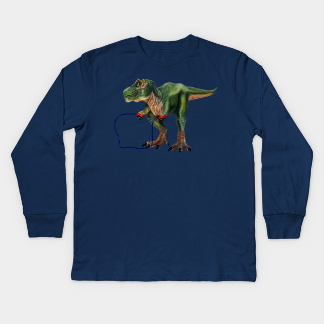 Funny T Rex Trying skipping rope, Sad Dinosaur Kids Long Sleeve T-Shirt by logiamerch