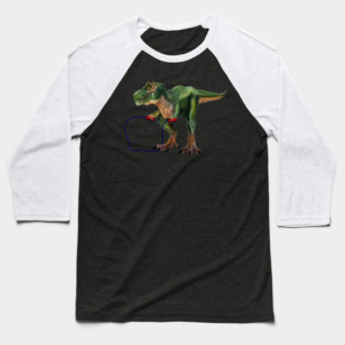 Funny T Rex Trying skipping rope, Sad Dinosaur Baseball T-Shirt