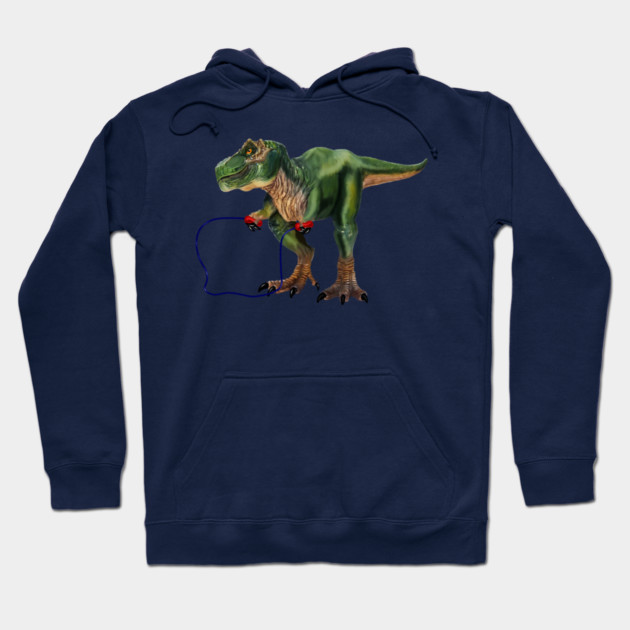 Funny T Rex Trying skipping rope, Sad Dinosaur Hoodie by logiamerch
