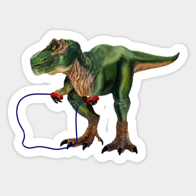Funny T Rex Trying skipping rope, Sad Dinosaur Sticker by logiamerch