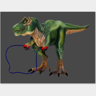Funny T Rex Trying skipping rope, Sad Dinosaur Posters and Art