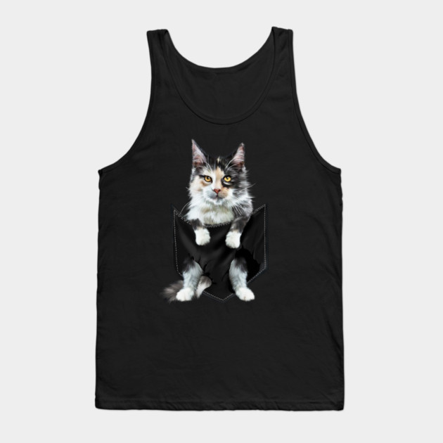 Funny Cute Cat Inside Pocket, Cat Lover Tank Top by logiamerch