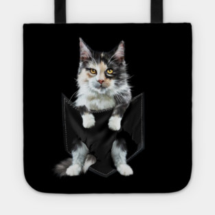 Funny Cute Cat Inside Pocket, Cat Lover Tote