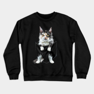 Funny Cute Cat Inside Pocket, Cat Lover Crewneck Sweatshirt