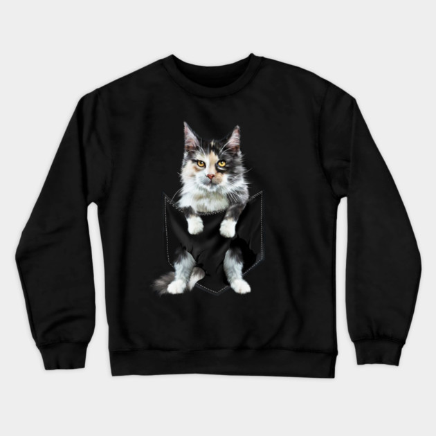Funny Cute Cat Inside Pocket, Cat Lover Crewneck Sweatshirt by logiamerch