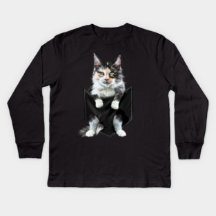 Funny Cute Cat Inside Pocket, Cat Lover Kids Long Sleeve T-Shirt