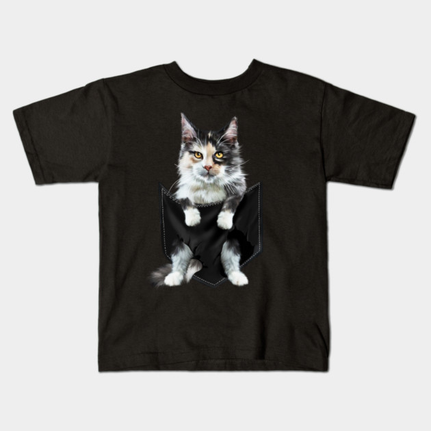 Funny Cute Cat Inside Pocket, Cat Lover Kids T-Shirt by logiamerch