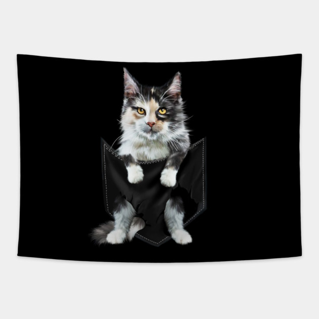 Funny Cute Cat Inside Pocket, Cat Lover Tapestry by logiamerch