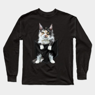 Funny Cute Cat Inside Pocket, Cat Lover Long Sleeve T-Shirt