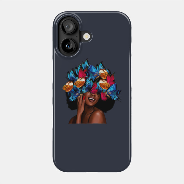 Beautiful Afro Woman with Butterflies in her Hair, African Phone Case by logiamerch