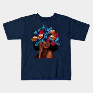 Beautiful Afro Woman with Butterflies in her Hair, African Kids T-Shirt