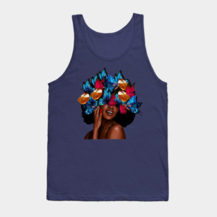 Beautiful Afro Woman with Butterflies in her Hair, African Tank Top