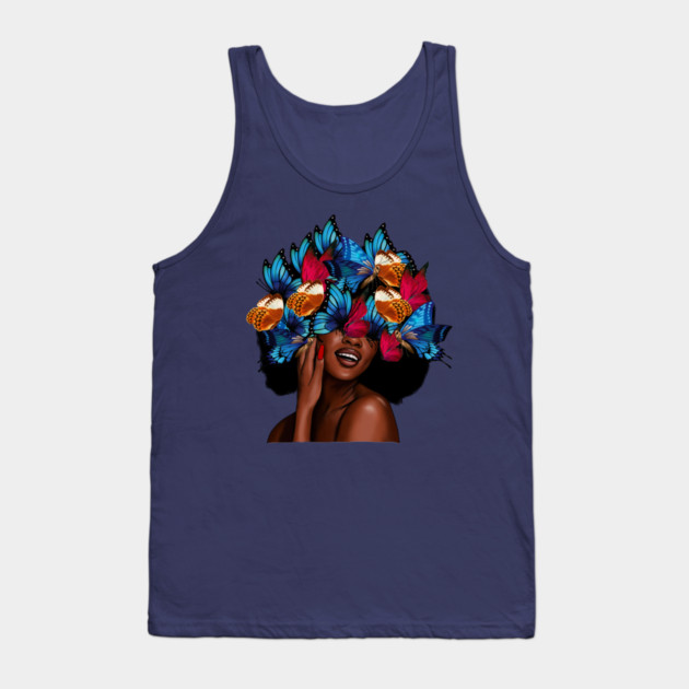 Beautiful Afro Woman with Butterflies in her Hair, African Tank Top by logiamerch