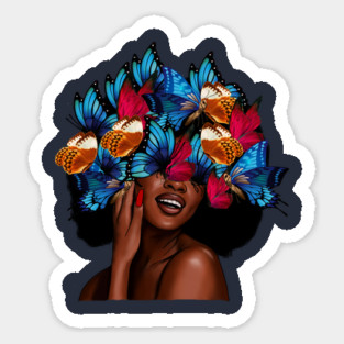 Beautiful Afro Woman with Butterflies in her Hair, African Magnet