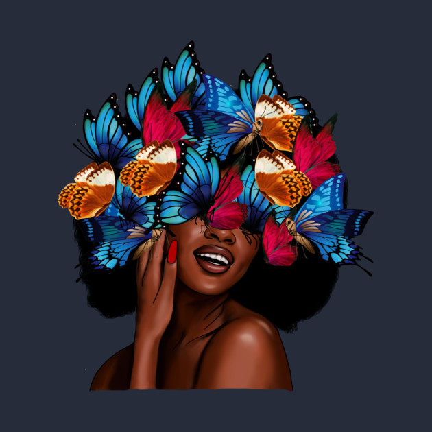 Beautiful Afro Woman with Butterflies in her Hair, African by logiamerch