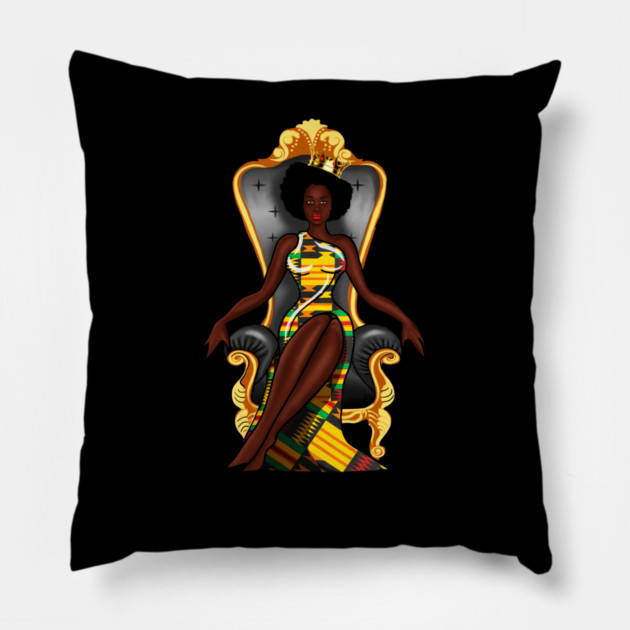 Afro African Queen, Beauty, Melanin Woman, Kente Pattern Pillow by logiamerch