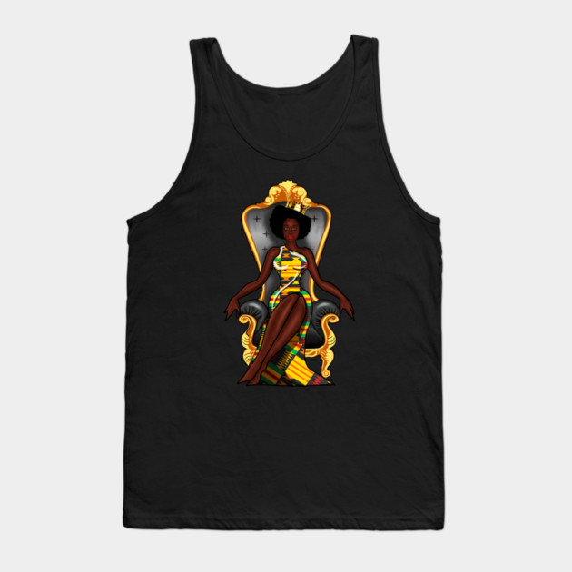 Afro African Queen, Beauty, Melanin Woman, Kente Pattern Tank Top by logiamerch