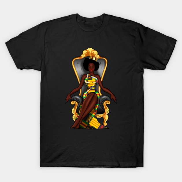 Afro African Queen, Beauty, Melanin Woman, Kente Pattern T-Shirt by logiamerch