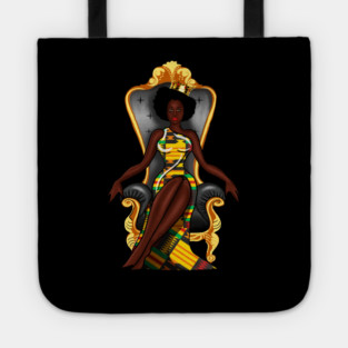 Afro African Queen, Beauty, Melanin Woman, Kente Pattern Tote