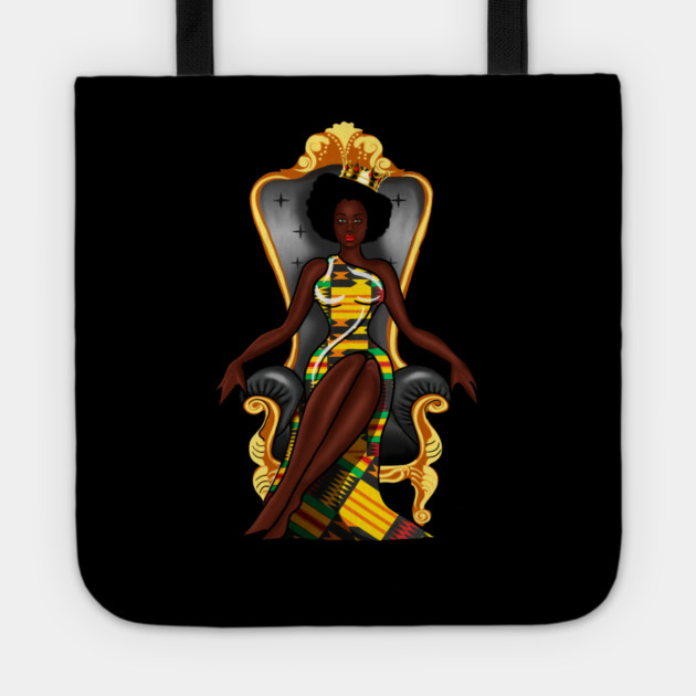 Afro African Queen, Beauty, Melanin Woman, Kente Pattern Tote by logiamerch