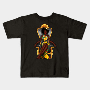 Afro African Queen, Beauty, Melanin Woman, Kente Pattern Kids T-Shirt