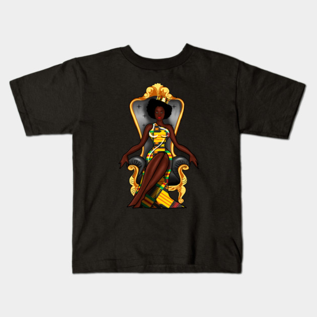 Afro African Queen, Beauty, Melanin Woman, Kente Pattern Kids T-Shirt by logiamerch