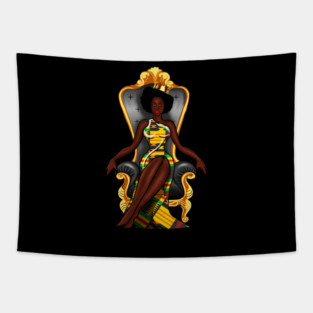 Afro African Queen, Beauty, Melanin Woman, Kente Pattern Tapestry