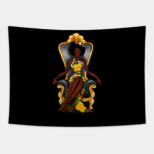Afro African Queen, Beauty, Melanin Woman, Kente Pattern Tapestry by logiamerch