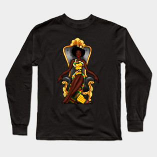 Afro African Queen, Beauty, Melanin Woman, Kente Pattern Long Sleeve T-Shirt