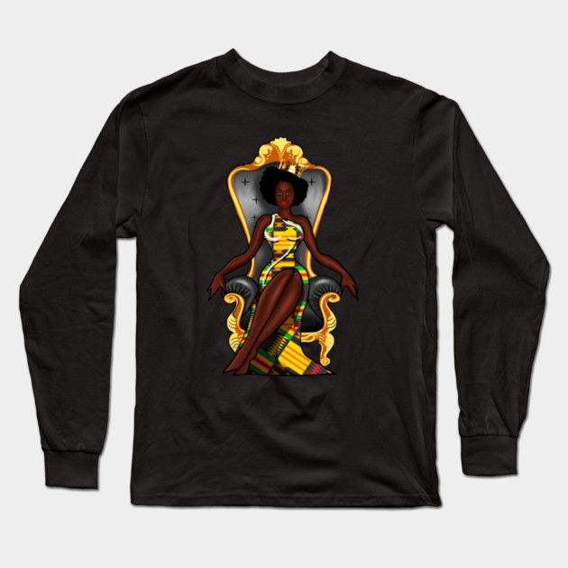 Afro African Queen, Beauty, Melanin Woman, Kente Pattern Long Sleeve T-Shirt by logiamerch